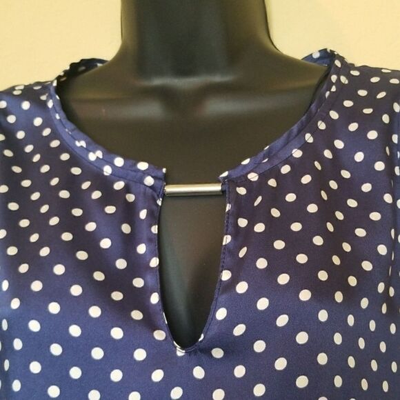 Zara Basic Navy Polka Dot Blouse - Picture 2 of 6